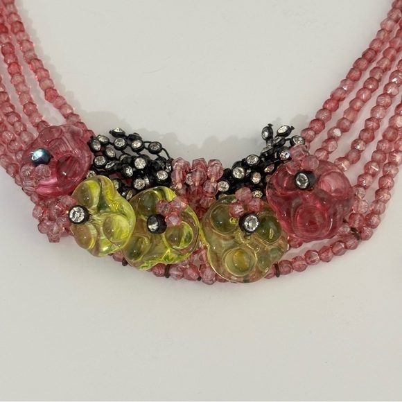 Vintage pink glass crystal, rhinestone lace memory wire unique design - Picture 9 of 10